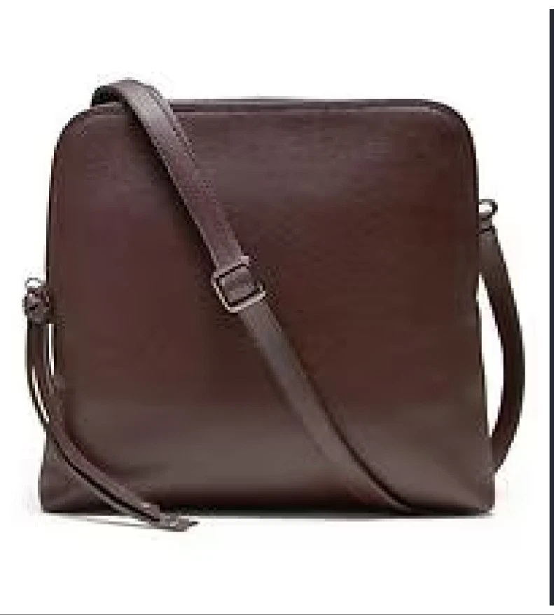 BANANA REPUBLIC PEBBLED LEATHER OXBLOOD BROWN DOUBLE POUCH CROSSBODY BAG PURSE - Image 1 of 4