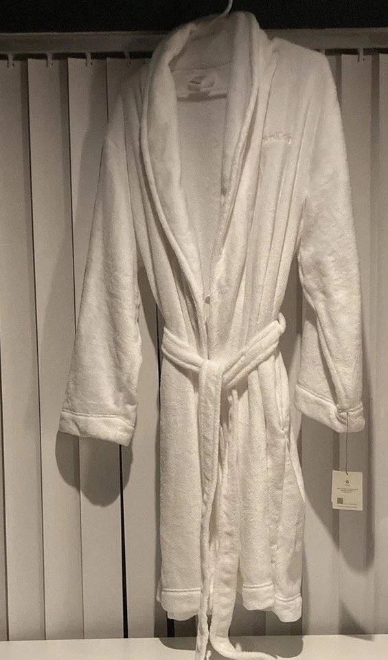 Bata de felpa polar blanca rosa con logotipo de Calvin Klein hasta la rodilla talla XL NUEVA CON ETIQUETAS TAN SUAVE Foto 1 de 4