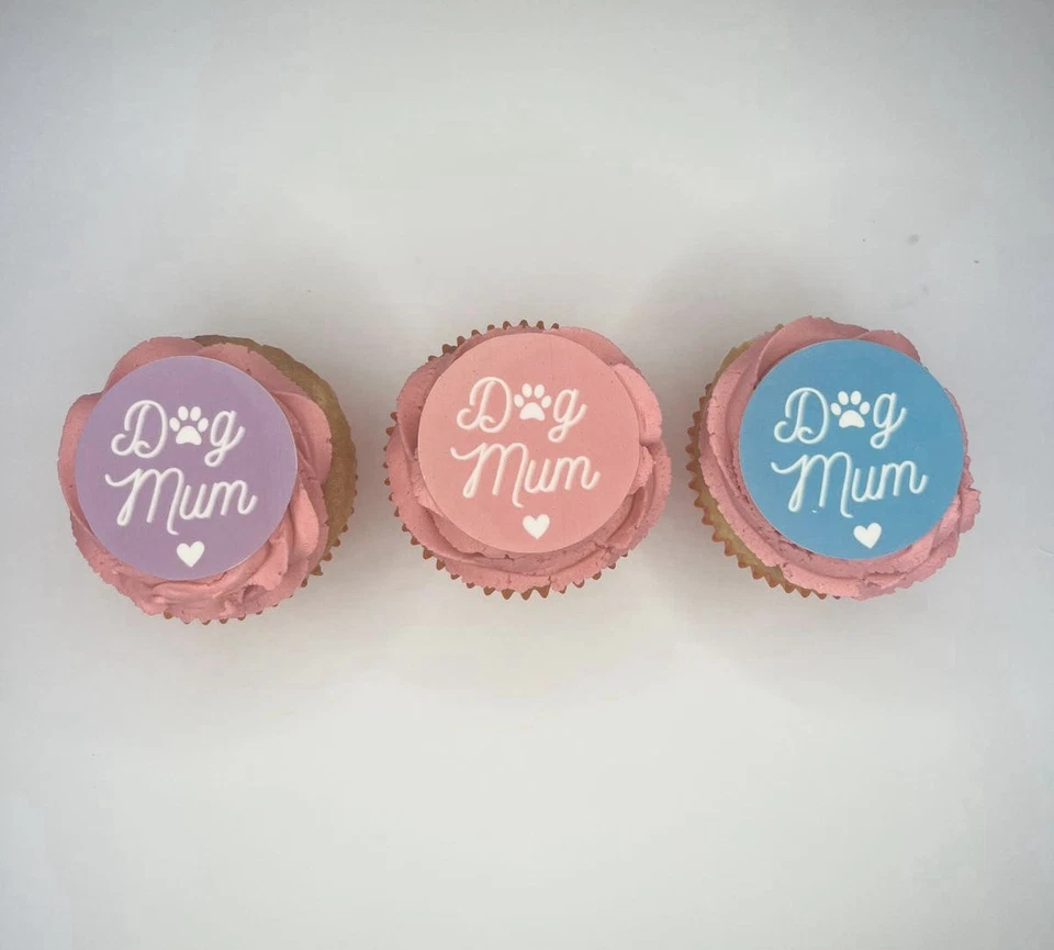 Juego de 12 adornos comestibles para pasteles para cupcakes 'perro mamá' del día de la madre GLAS SIN CORTAR Foto 1 de 1