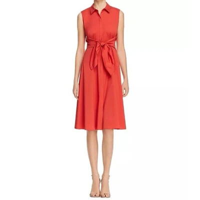 LAFAYETTE 148 New York Sleeveless Shirt Dress Wrap Tie Belt Crimson Red Sz L - Image 1 of 4