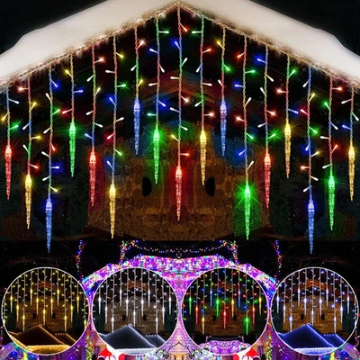 Christmas 96 LED Icicle Falling Rain Curtain Fairy String Lights Outdoor Party - Image 1 of 4