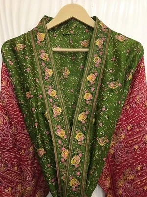 Pure Soie Vert Kimono Longue Robe Fille Femme Kimono Soie KMO5461 - Photo 1/4