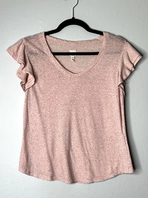 Top mediano La Vie de Rebecca Taylor rosa a lunares con volantes mezcla de lino Foto 1 de 4