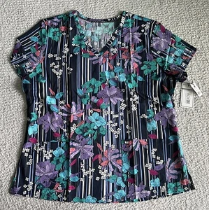 Koi Next Gen Scrub Top Women’s XL Early Energy Striped Floral Stretch Nursing - Picture 1 of 11