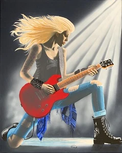 "Lindsay Starts Her Solo" female guitarist Original Painting - Picture 1 of 2