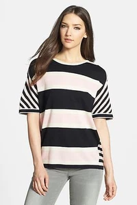 Marc Jacobs Black White Pink Striped Lydia Silk Cotton Sweater Top NWT XS - Picture 1 of 1