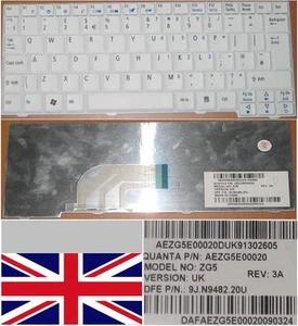 Keyboard qwerty UK Acer Aspire One 531H D150 ZG5 9J.N9482.20U AEZG5E00020 White - Picture 1 of 1