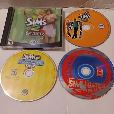 Lote de 4 Los Sims Vacaciones, Parque Temático, Sims 2 Universidad & Cocina & Baño PC  Foto 1 de 4