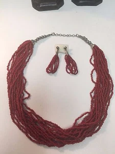 Antique `16 Strand Natural Coral Necklace Earrings Set - Bild 1 von 7