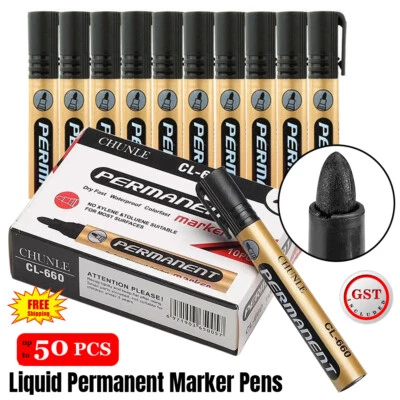 UP TO 50pcs Black Liquid Ink Permanent Marker Pens Set Office Writing Bulk AU - image 1 of 4