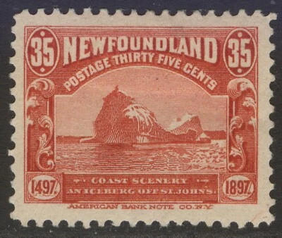 NEWFOUNDLAND 73 35c RED ICEBURG OFF ST JOHN'S 1897 CABOT ISSUE MPH XF CV$160  - Image 1 of 2