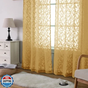 OWENIE Leyna Tende Trasparenti Oro Lunghe 72 Pollici per Camera da Letto Set di 2 Pannelli, Lig - Foto 1 di 5