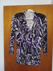 Alberto Makali Womans Sequin Purple Artwork Knit Top Size Large - Picture 1 of 6