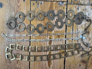 3x Vintage Y2k 00s Metal Chain Belt Disk Geometric Size XS/S TC - Picture 1 of 9