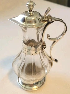 Vintage Antique Small Caraffe Jug Silver And Glass With Lid - Picture 1 of 3