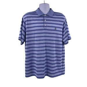 Chaps Mens Polo Golf Shirt Size Large Blue Stripe SS Button Stay Dri - Picture 1 of 11