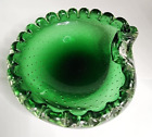 Murano Green Controlled Bubbles Ashtray or Dish - Forest Green