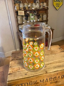 Jarra alta de cóctel/jugo de vidrio vintage - verde/naranja patrón retro - ¡genial! - Imagen 1 de 5