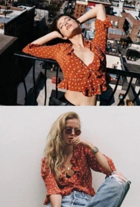REALISATION PAR Silk Blouse Size Medium Polkadot Romantic Summer Holiday Glam - Picture 1 of 12