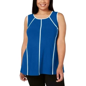 (NWT) Alfani Women's Blue/White Piped Sleeveless Office Tank Top Plus Size 1X - Picture 1 of 9