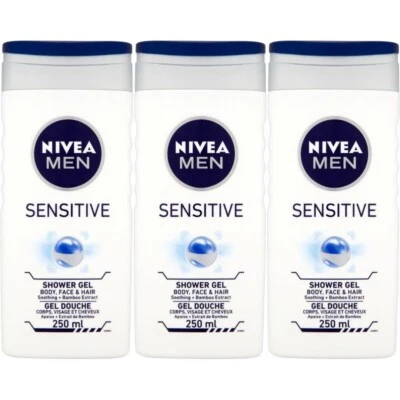 NIVEA MEN Nivea For Men Shower Gel Body , Face & Hair Wash Sensitive 250ml x 3