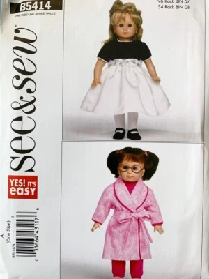 Butterick See & Sew Easy Sewing Pattern B5414 18" Doll Clothes Dresses NEW - Image 1 of 2