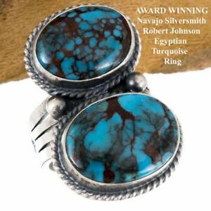 Egyptian Turquoise Ring 11 Robert Johnson Navajo Sterling Silver Not Bisbee MENS