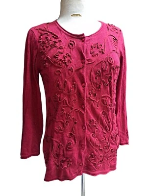 Cárdigan suéter Coldwater Creek para mujer S botón rojo acento festoneado 5 % cachemir Foto 1 de 4