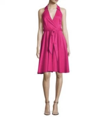 Vestido Halter Costero Mezcla Algodón Acampanado Corbata Mischka Rosa Caliente Badgley Talla 14 Foto 1 de 4