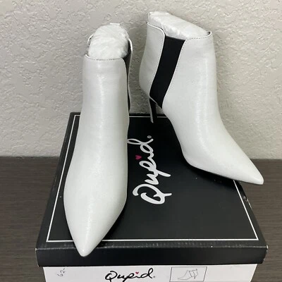 Qupid Shayla Womens SZ 5.5 Booties Pull On White Vegan Leather Contemporary NWB - Image 1 of 4