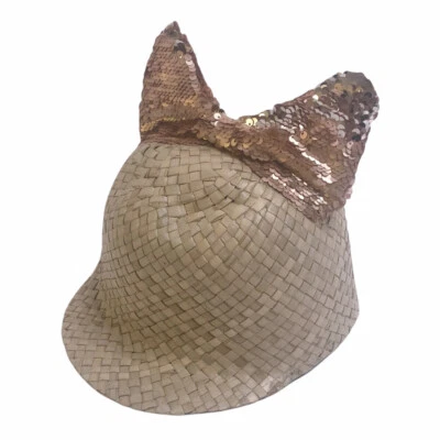 Sombrero de Paja Federica Moretti Hecho en Italia Rosa Lentejuelas Bow Cap Talla S Pequeño Foto 1 de 4