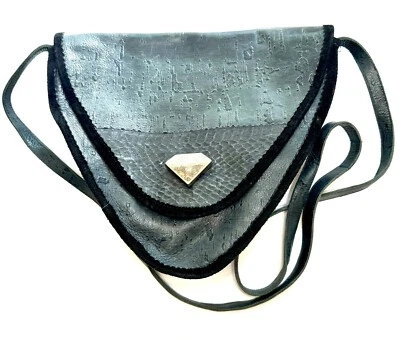 Opulent Containers Vintage 80s Black Textured Leather Suede Triangular Crossbody - Image 1 of 4