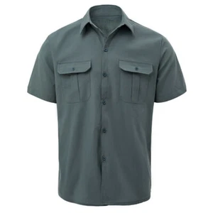 Camisa para hombre con botones manga corta dos bolsillos delanteros color liso informal Prendas para el torso - Imagen 1 de 23