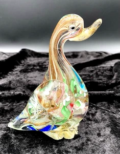 Vintage AVeM Murano Glass Tutti Frutti Duck Figurine, Multicolor including Gold - Picture 1 of 12