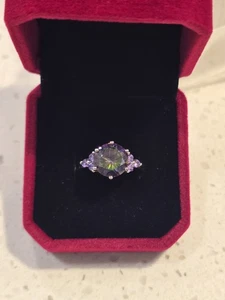 Sterling silver Aurora Borealis sz 6.5 womens cocktail ring Gorgeous shimmer! - Picture 1 of 4