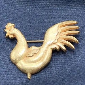 VTG Arthus Bertrand Rooster Brooch Cockerel Coq Pin Paris MCM 1950s Vermeil Gold - Afbeelding 1 van 12