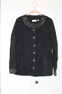 Quacker Factory A91936 Womens Jacket Black Chic Rhinestone Embellished Size M - Image 1 of 4