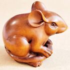 M8049 - 1.8" Hand Carved Boxwood Netsuke Figurine Carving: Lovely Mouse