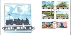 #3333 #3334 ALL ABOARD! TRAINS NAKANO PERFINS JAMAICA RAILWAYS COMBO FDC!! - Picture 1 of 1