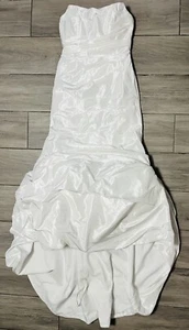 Abito da sposa David's donna bianco senza spalline in taffettà increspato taglia 12P - Foto 1 di 11