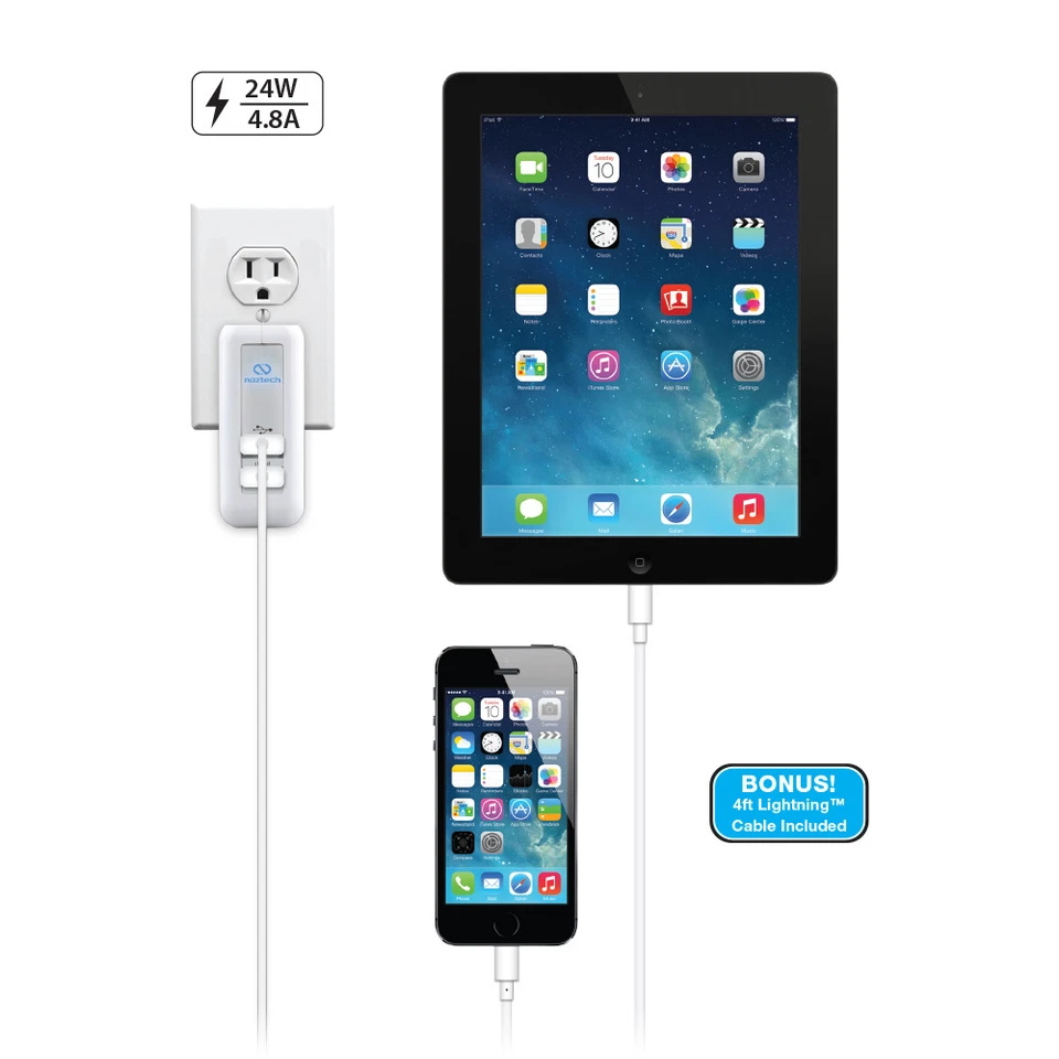 Naztech N422 AC Lightning MFI White N422-12414 Dual USB Travel Charger -NICE!!! - Image 1 of 4