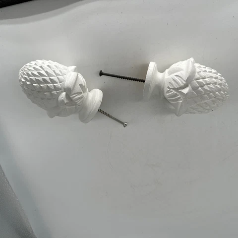 2 Carved White Wood Pineapple H. 4.5" Architectural Finials Cover