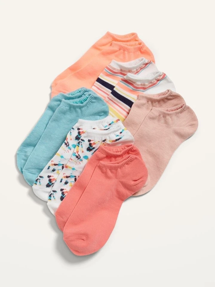 Calcetines al tobillo Old Navy para mujer ~ Paquete de 6 ~ rayas lisas tie dye ~ Nuevos con etiquetas Foto 1 de 2