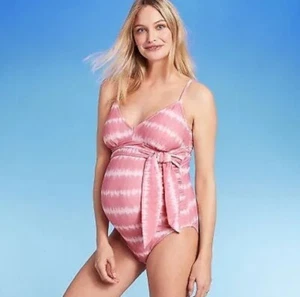 Isabel Maternity Swimsuit L Large Pink One Piece Tie-Dye Front-Tie New - Picture 1 of 3