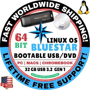 BLUESTAR LINUX OS ALLE VERSIONEN 64-Bit Live Boot USB, vollständige Installation für MAC, PC - Bild 1 von 5