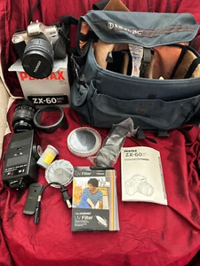 PENTAX ZX -60X CAMERA,LENS TAMRON 280 -200 MM AND  ADAPTER,FLASH .FILM ,CHARGER, - Picture 1 of 8