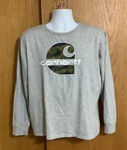 BOY'S SIZE XL "CARHARTT" CASUAL GRAY LONG SLEEVE LARGE GRAPHIC LOGO T-SHIRT - Picture 1 of 5
