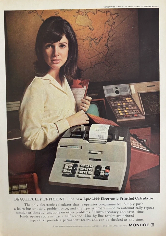 1967 Monroe Printing Calculator 3000 Electronic Orange NJ Litton Ind VTG Ad - Image 1 of 1