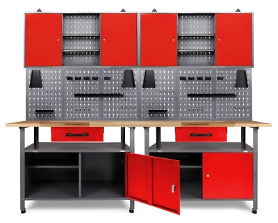 Ondis24 Werkstatteinrichtung Werkstatt Set rot Werkbank Klaus 240cm Hängeschrank - Bild 1 von 4