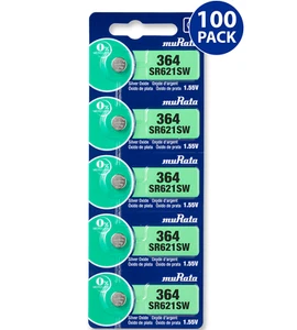Murata 364 (SR621SW) Silver Oxide Watch Battery (100 Pack) - Replaces Sony 364 - Picture 1 of 10
